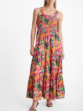 Express Floral Square Neck Sleeveless Tiered Maxi Dress